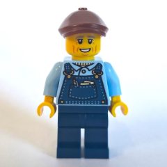Minifigurka LEGO Train Driver, Dark Blue Overalls, Reddish Brown Flat Cap