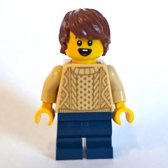 Minifigurka LEGO Boy, Tan Sweater, Dark Blue Medium Legs