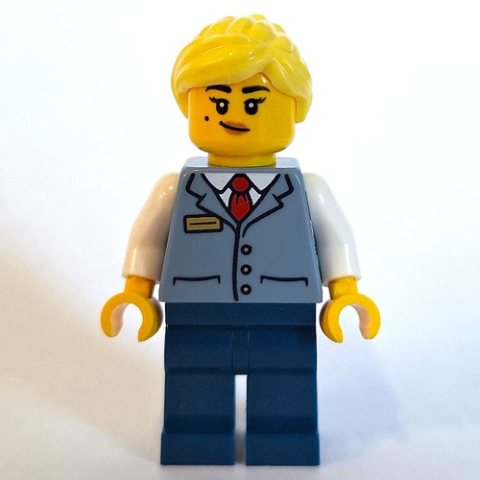 Minifigurka LEGO Train Conductor, Sand Blue Vest, Dark Blue Legs, Bright Light Yellow Hair