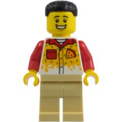 Minifigurka LEGO Pizza Worker, Tan Legs, Black Hair