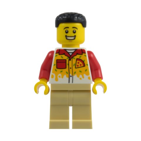 Minifigurka LEGO Pizza Worker, Tan Legs, Black Hair
