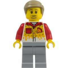Minifigurka LEGO Pizza Worker, Light Bluish Gray Legs, Dark Tan Hair
