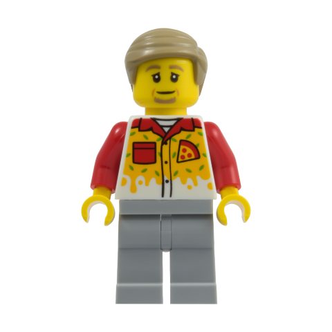 Minifigurka LEGO Pizza Worker, Light Bluish Gray Legs, Dark Tan Hair