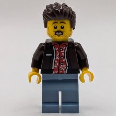 Minifigurka LEGO Man, Dark Brown Jacket, Sand Blue Legs, Dark Brown Hair