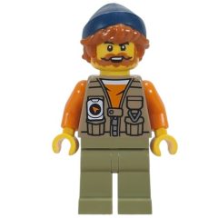 Minifigurka LEGO Fisherman, Dark Tan Vest, Oive Green Legs, Dark Blue Beanie