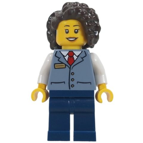 Minifigurka LEGO Street Car Conductor, Sand Blue Vest, Dark Blue Legs, Dark Brown Hair