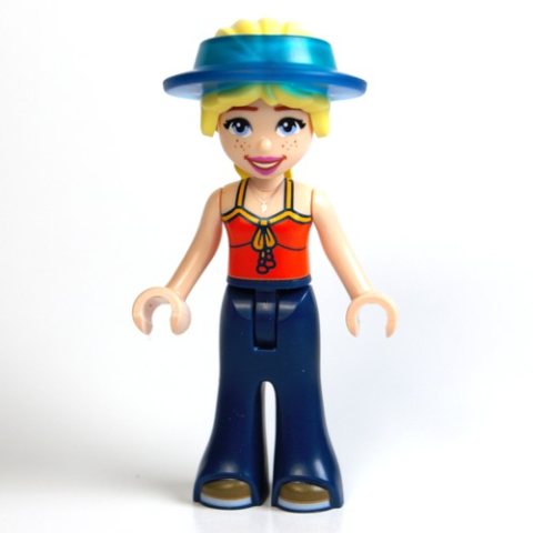 Minifigurka LEGO Astrid, Reddish Orange Top, Dark Blue Pants, Visor