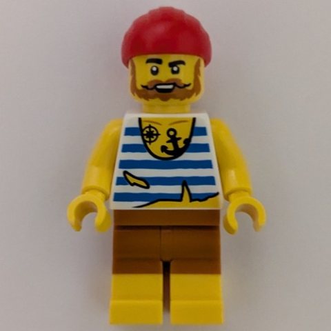 Minifigurka LEGO Pirate, White Vest, Medium Nougat Shorts, Red Bandana