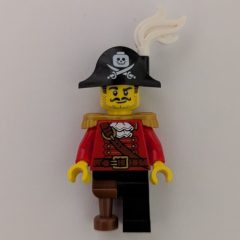 Minifigurka LEGO Pirate, Red Coat, Peg Leg, Bicorne Hat with White Plume