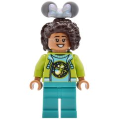 Minifigurka LEGO Park Guest, Lime Torso, Dark Turquoise Legs, Dark Brown Hair