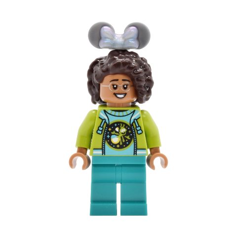Minifigurka LEGO Park Guest, Lime Torso, Dark Turquoise Legs, Dark Brown Hair