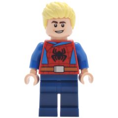 Minifigurka LEGO Park Guest, Red Torso, Dark Blue Legs, Bright Light Yellow Hair