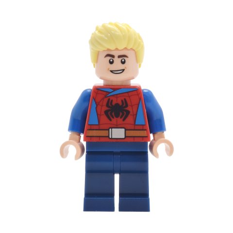 Minifigurka LEGO Park Guest, Red Torso, Dark Blue Legs, Bright Light Yellow Hair