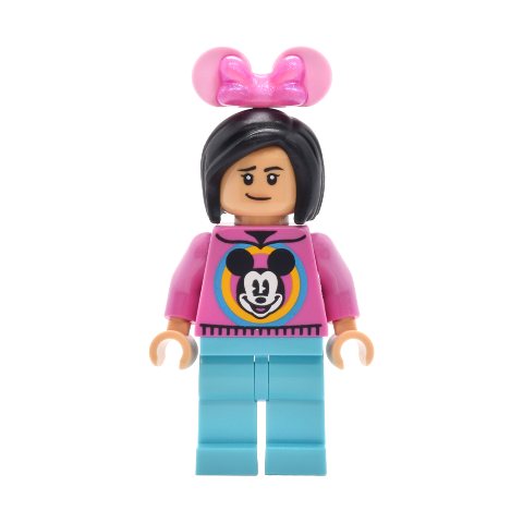 Minifigurka LEGO Park Guest, Dark Pink Torso, Medium Azure Legs, Black Hair