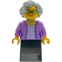 Minifigurka LEGO Fumiko, Sushi Restaurant Owner, Medium Lavender Torso, Black Dress, Light Bluish Grey Hair