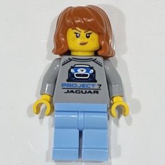 Minifigurka LEGO Race Driver, Light Bluish Gray Shirt, Bright Light Blue Legs, Blue Helmet with Black Visor