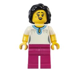 Minifigurka LEGO White Torso, Magenta Legs, Black Hair
